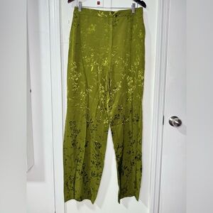 Zara green floral inlay pull on trousers, size Large